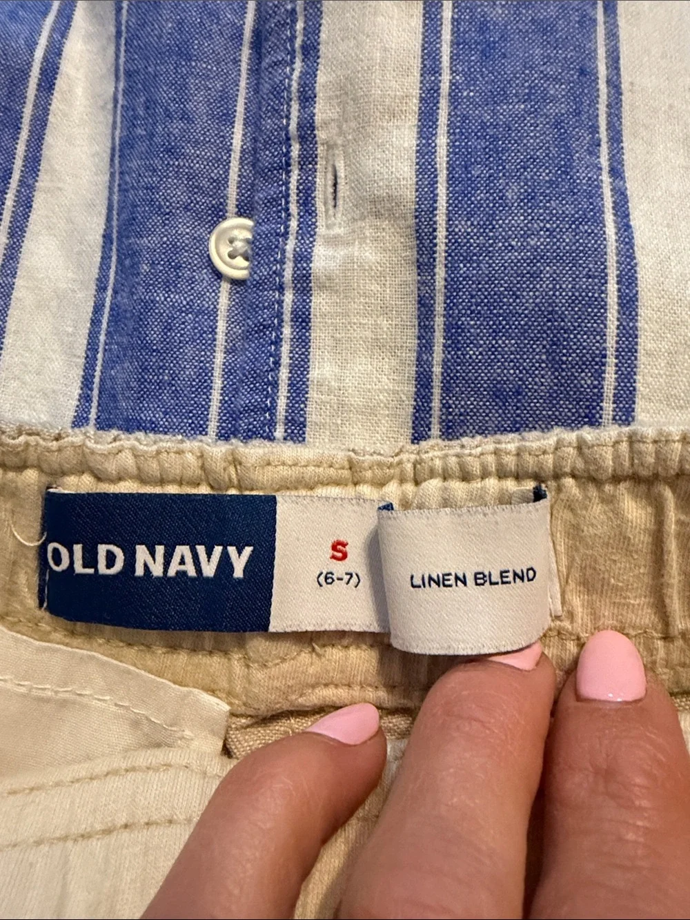 Old Navy Blue and Cream Striped Shirt with Tan Shorts Kids Matching Set